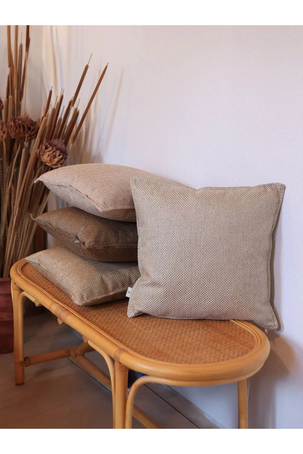 Serrated Throw Pillow Cover Beige-Jute (45X45)