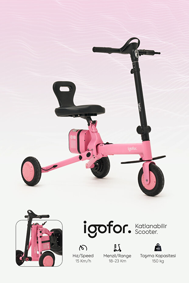 igofor 3 Tekerlekli Katlanabilir Elektrikli Oturulabilir Scooter – Hafif, Taşınabilir, Uzun Menzilli