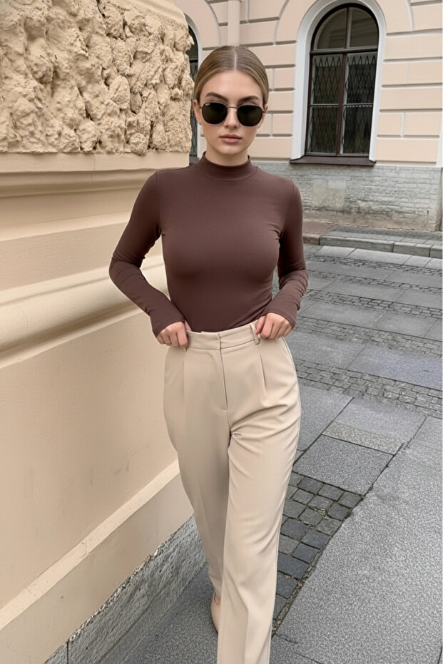 Finger Detailed Long Sleeve Flexible Women's Bodysuit