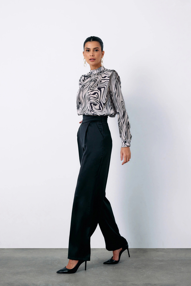 بلوزة منقوشة مبطنة - أسود - 5