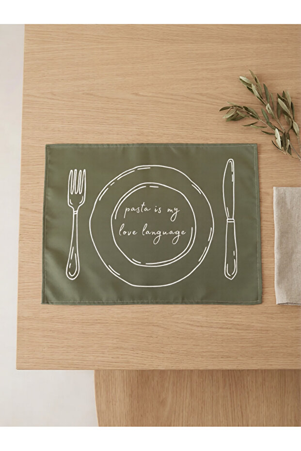 Pasta Is My Love Language Written 4-Piece Khaki Green Suede American Service Set - 35X45Cm