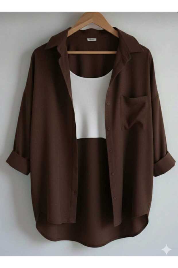 Women's Linen Brown Shirt Summer Oversize Shirt New Season