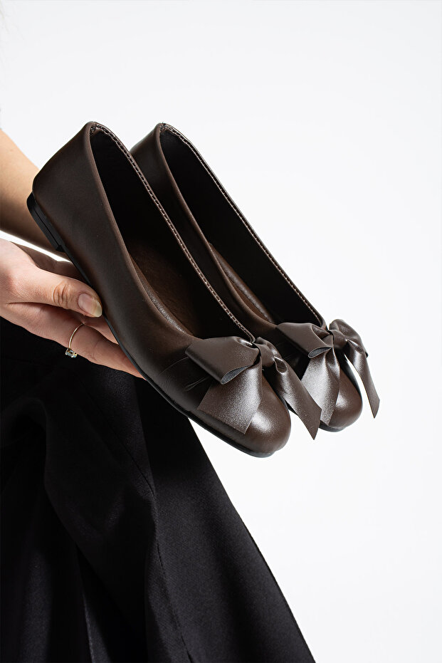 Women's Skin Brown Bowknot Ballerina Shoes for Home and Outdoor