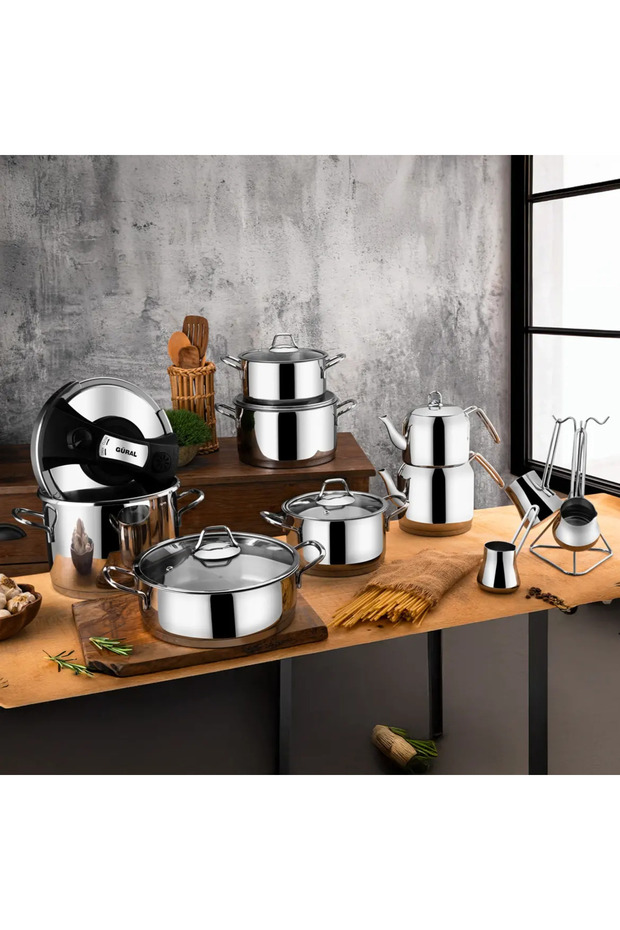 Saray 18 Piece Metal Handled Steel Cookware Set Mk