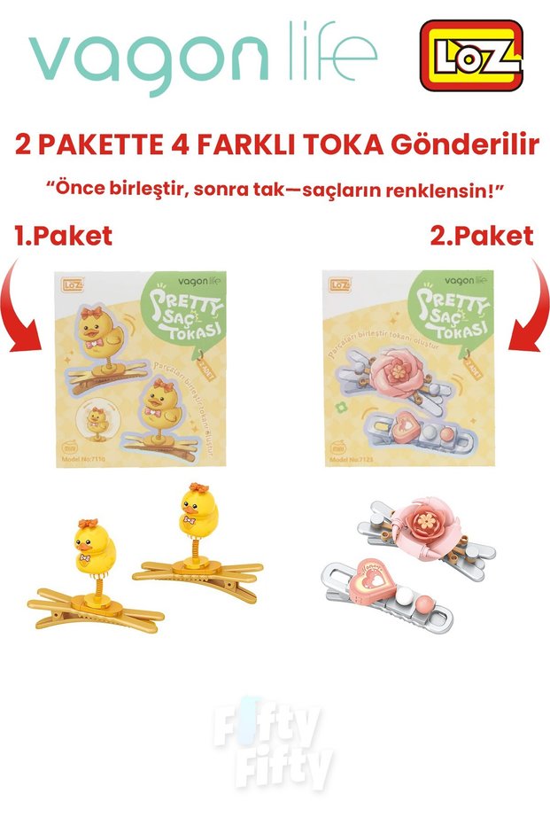 4-Piece Hair Clip Set, Assemble First, Then Attach (2 Packs of 4 Pieces Will Be Sent) Building Block Clip Set Ff