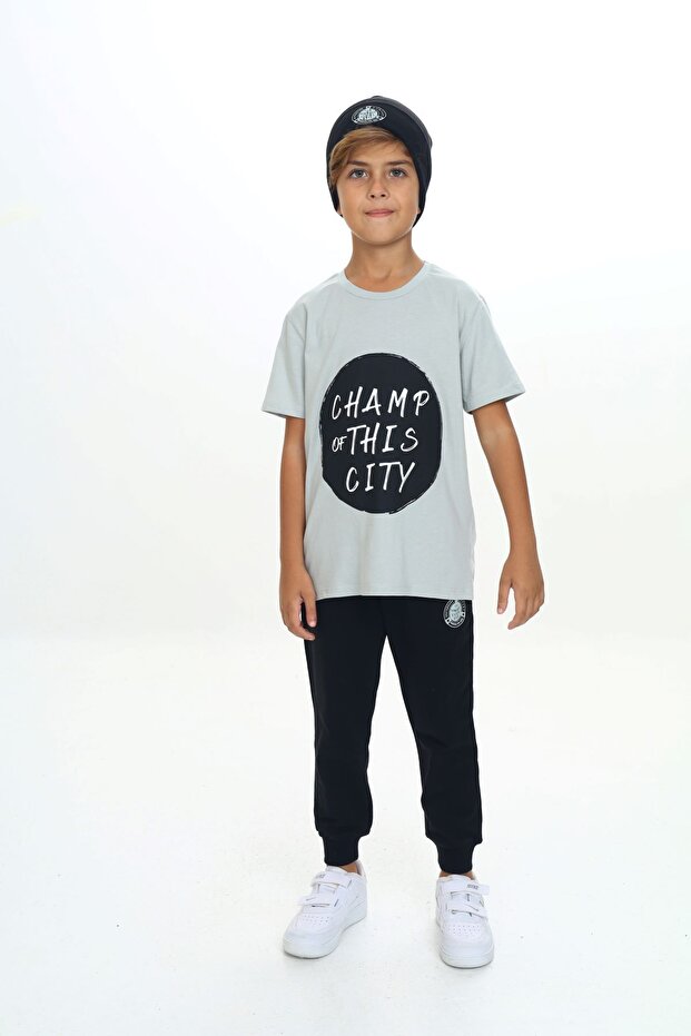 Boys' 2-Piece Set: Printed Crew Neck Short Sleeve T-Shirt & Pocket with Elastic Waistband