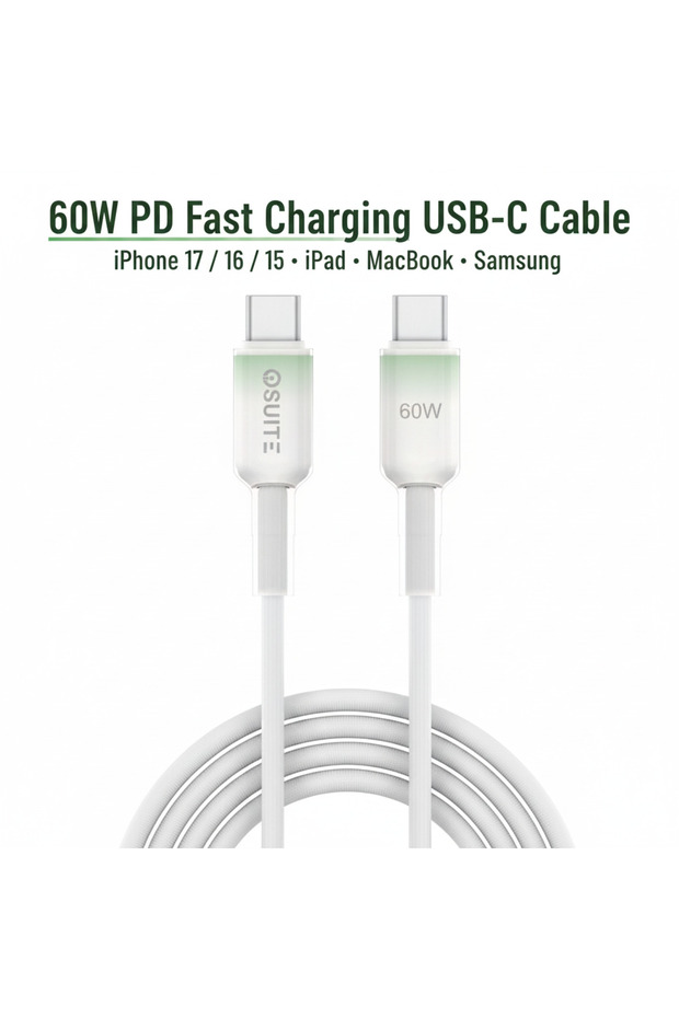 كابل شفاف متدرج من مادة PVC (USB-C) إلى (USB-C) - 60 واط - 1.2 متر - أخضر