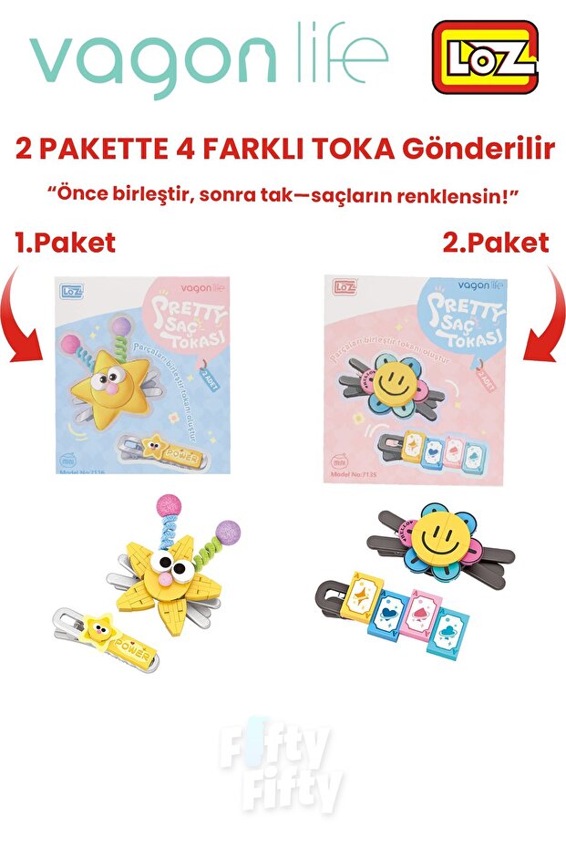 4-Piece Hair Clip Set, Assemble First, Then Attach (2 Packs of 4 Pieces Will Be Sent) Building Block Clip Set Ff