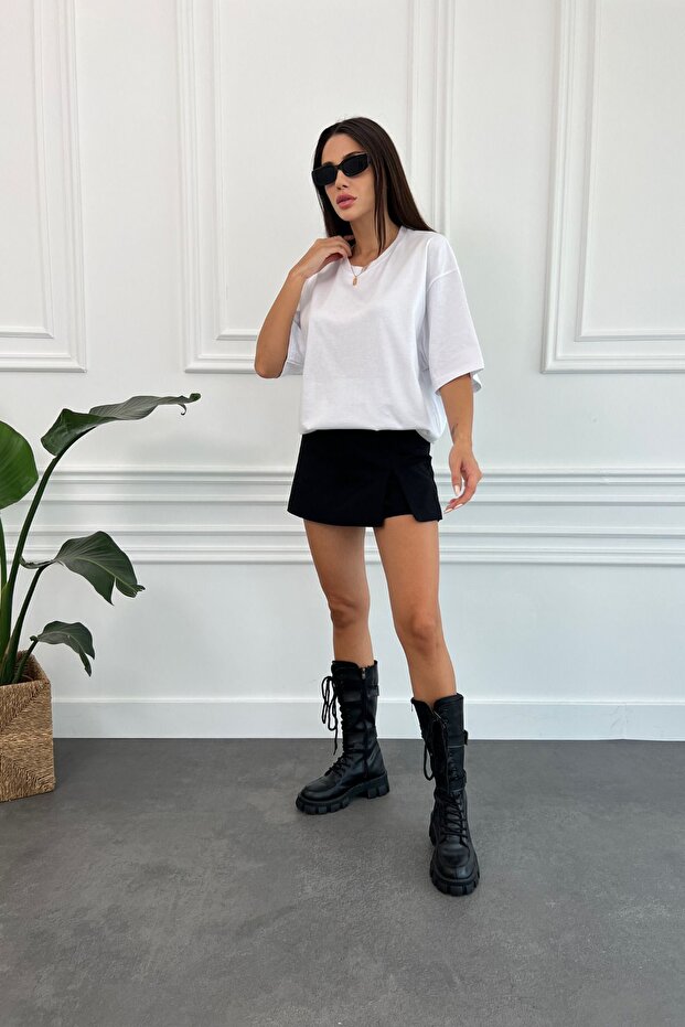 Beyaz Renk Kadın Basic Oversize T-shirt - 4