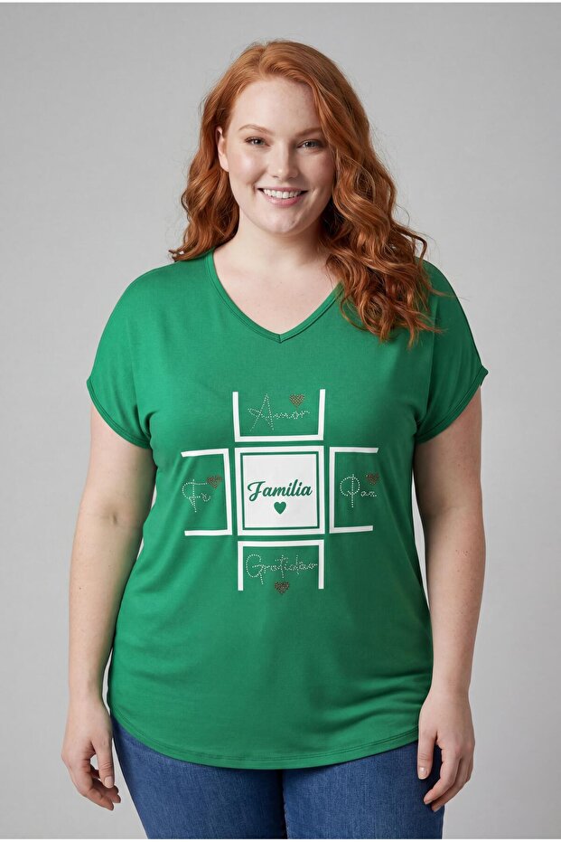 Women's Plus Size Familia Printed Green Blouse
