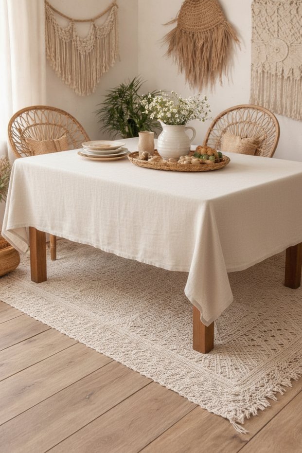 Organic Natural Vintage Linen Beige Table Cloth