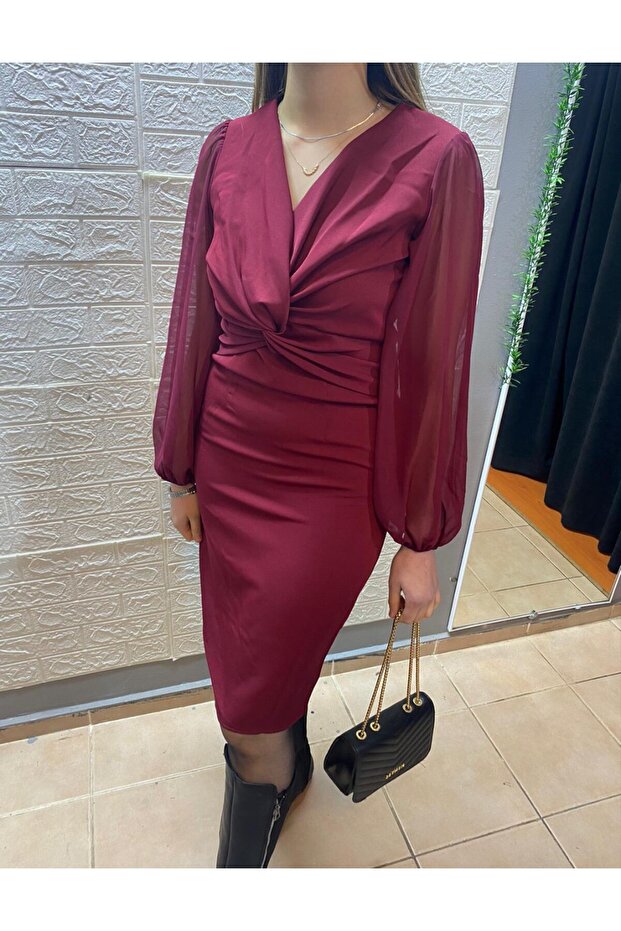 Kruvaze V yaka elbise - 1