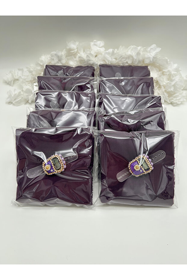 10 Pieces Purple Flared Scarf and Zikirmatik Set Hajj Umrah Mawlid Gift