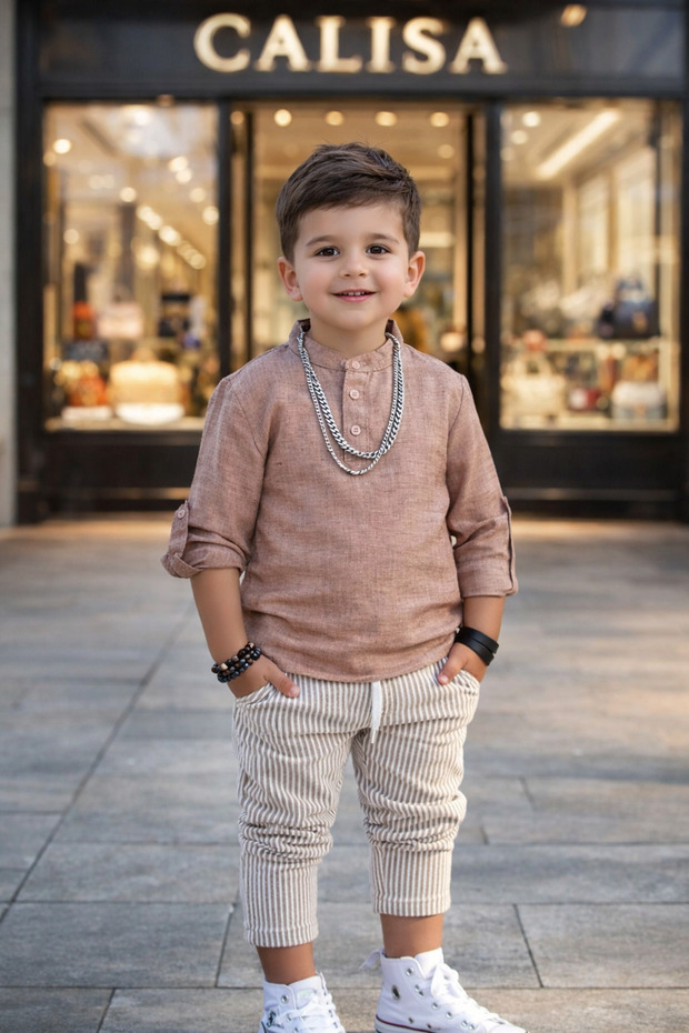 Eid Season 3-5 Year Old Boy's Pants / Shirt with Stand Collar Bottom and Top Set