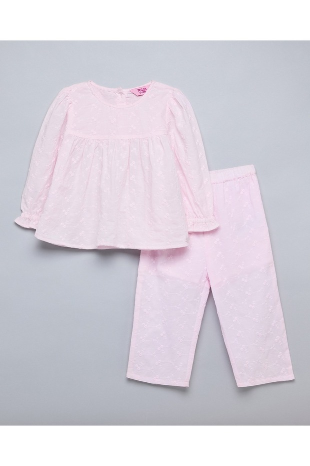 Girls Dusty Pink Schiffli Top and Pants Set