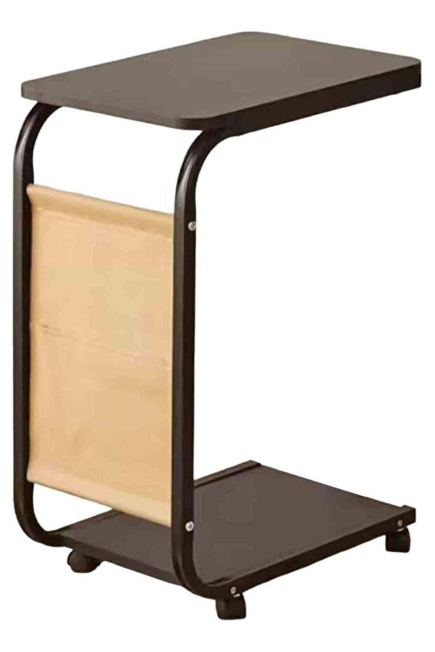 Contemporary Rolling Sofa Table with Storage Tray and Magazine Rack, Durable Metal Frame, Practical