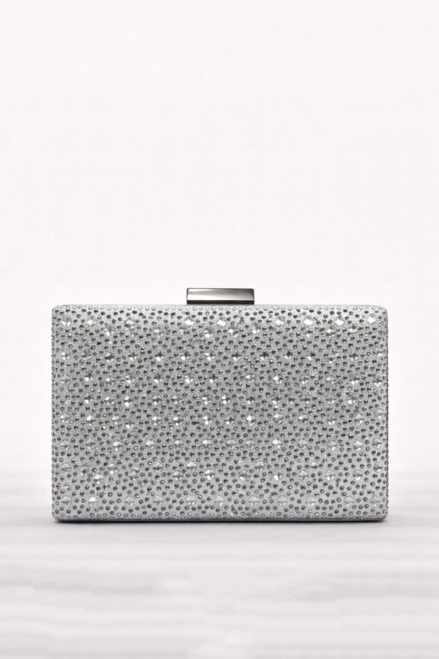 Women's Evening Dress Clutch Bag Stoned Silver Y0512