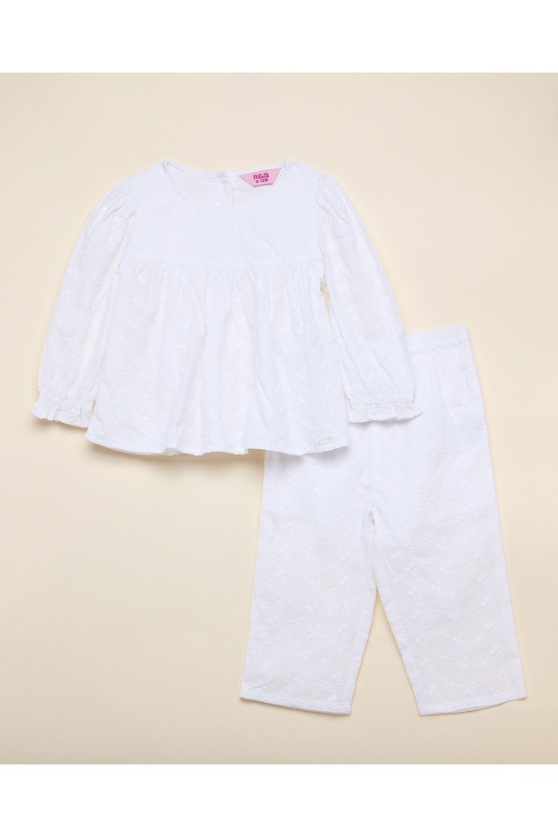 Girls Ivory Schiffli Top and Pants Set