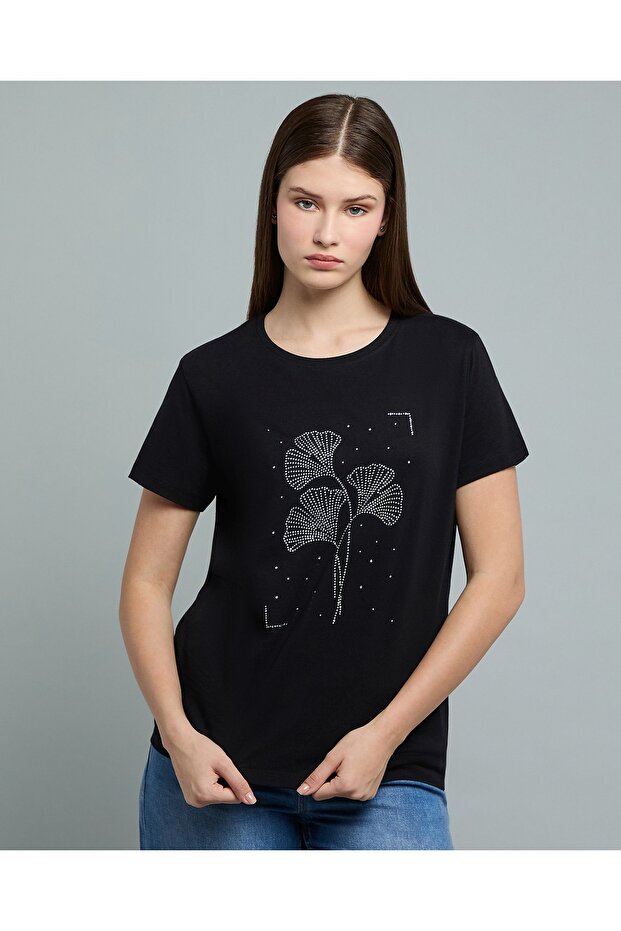 Embellished T-Shirt with Crew Neck and Short Sleeves