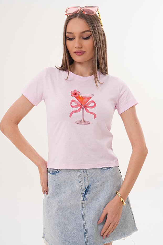 Women's Print Detailed Crew Neck T-Shirt - 260139