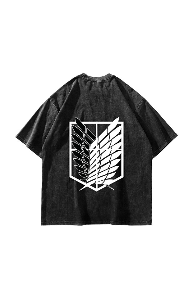 Wings of Freedom Printed Oversize Unisex Washable Black Tshirt