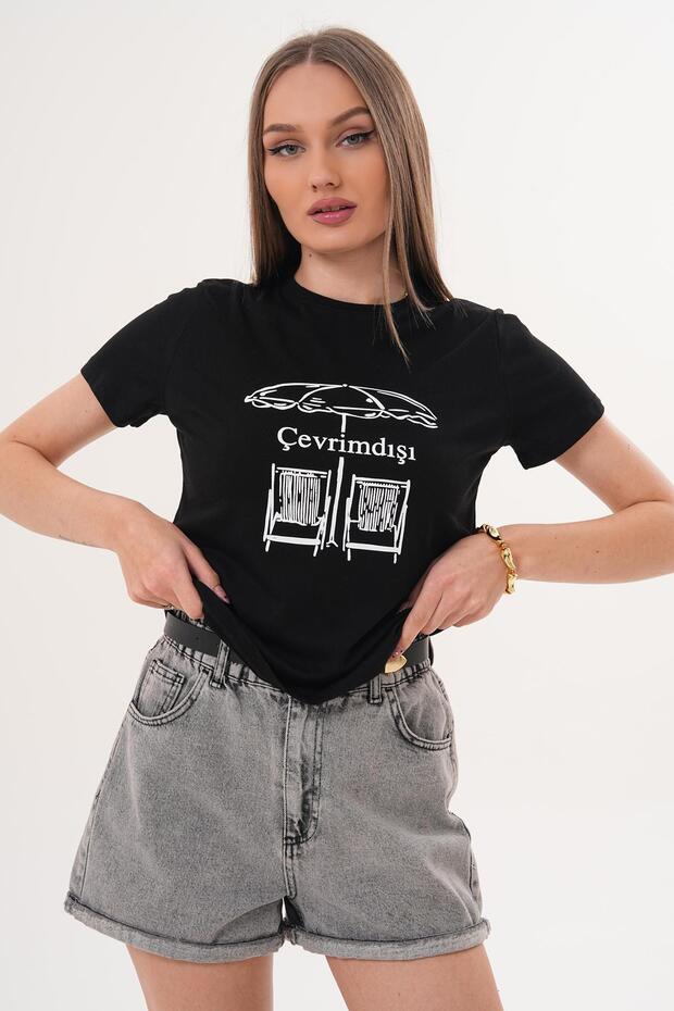 Women's Printed Detailed Crew Neck T-Shirt - 260069