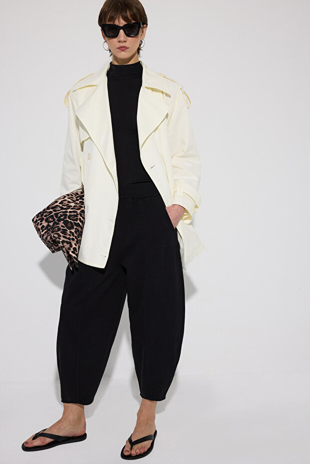 Gabardine Balloon Pants with Elastic Waist