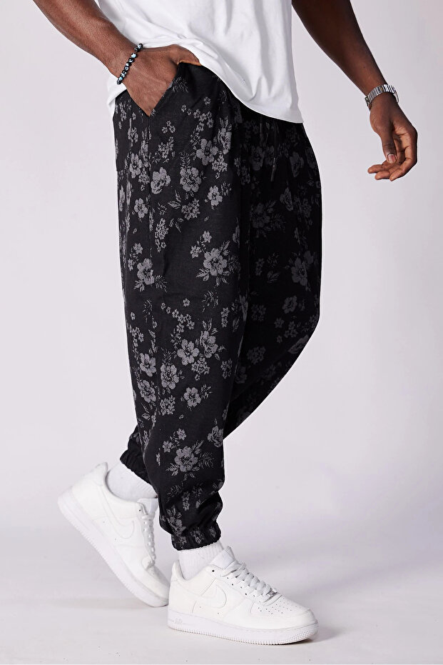 بنطلون نصف شالوار مطوي ومزين بنمط مع خصر مطاطي - 3