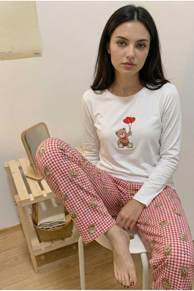 طقم بيجامة منقوشة على شكل دب - 2