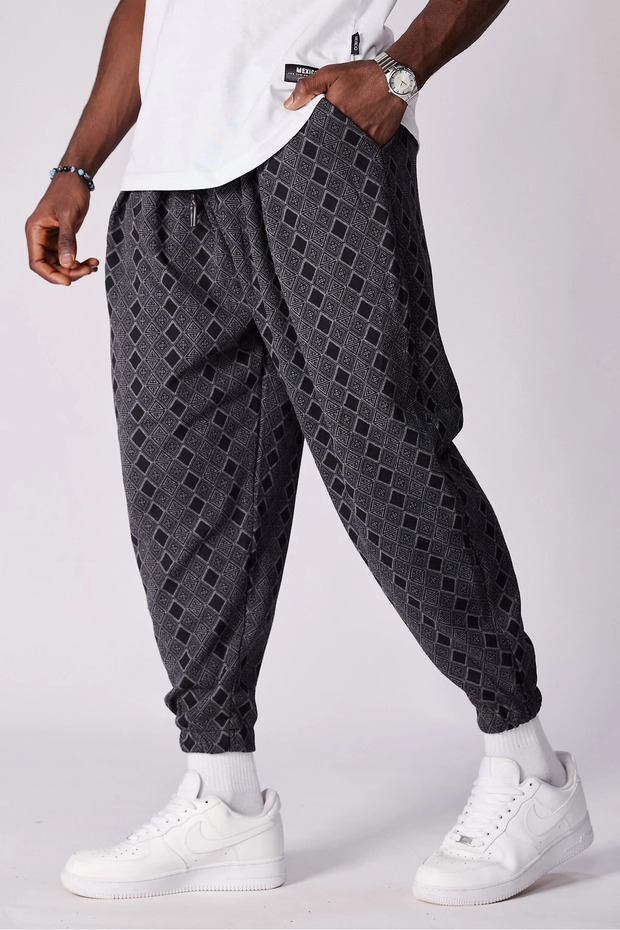 بنطلون نصف شالوار مطوي ومزين بنمط مع خصر مطاطي - 2