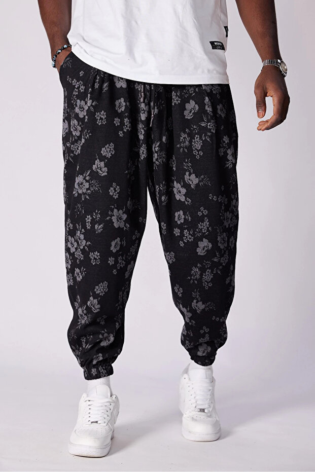 بنطلون نصف شالوار مطوي ومزين بنمط مع خصر مطاطي - 1