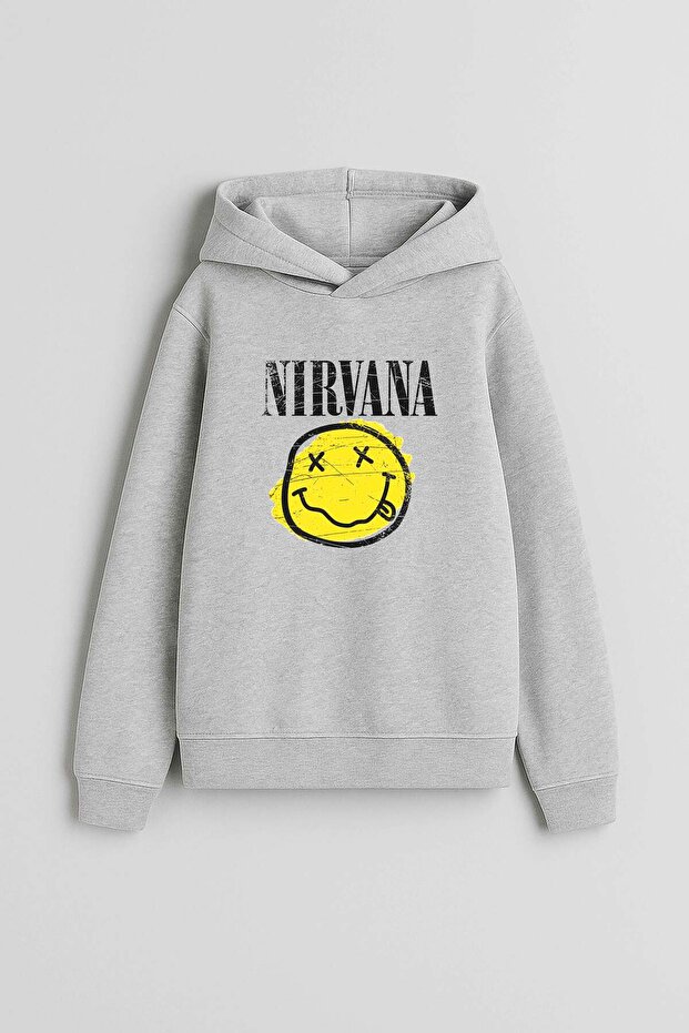 Nirvana Music Group Printed Gray Hooded Sweatshirt Hoodie