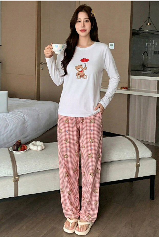 طقم بيجامة منقوشة على شكل دب - 3