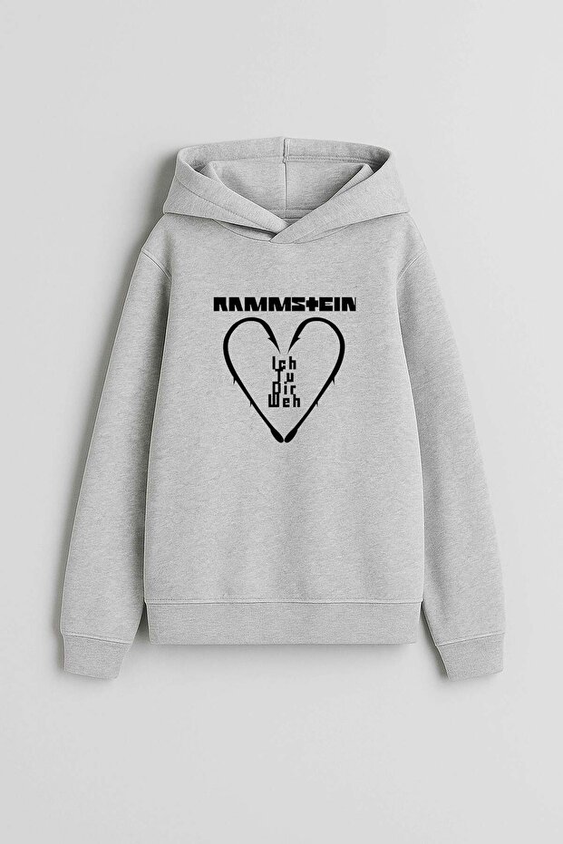 Rammstein Music Group Printed Gray Hooded Sweatshirt Hoodie