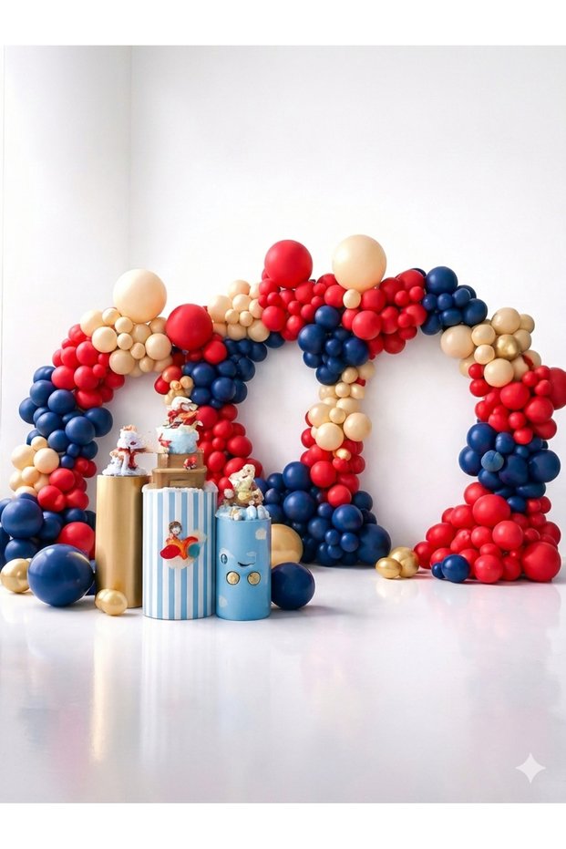 100-Piece Balloon Chain Set – Red Midnight Blue Cream Balloon | Boy's Birthday, Baby Shower