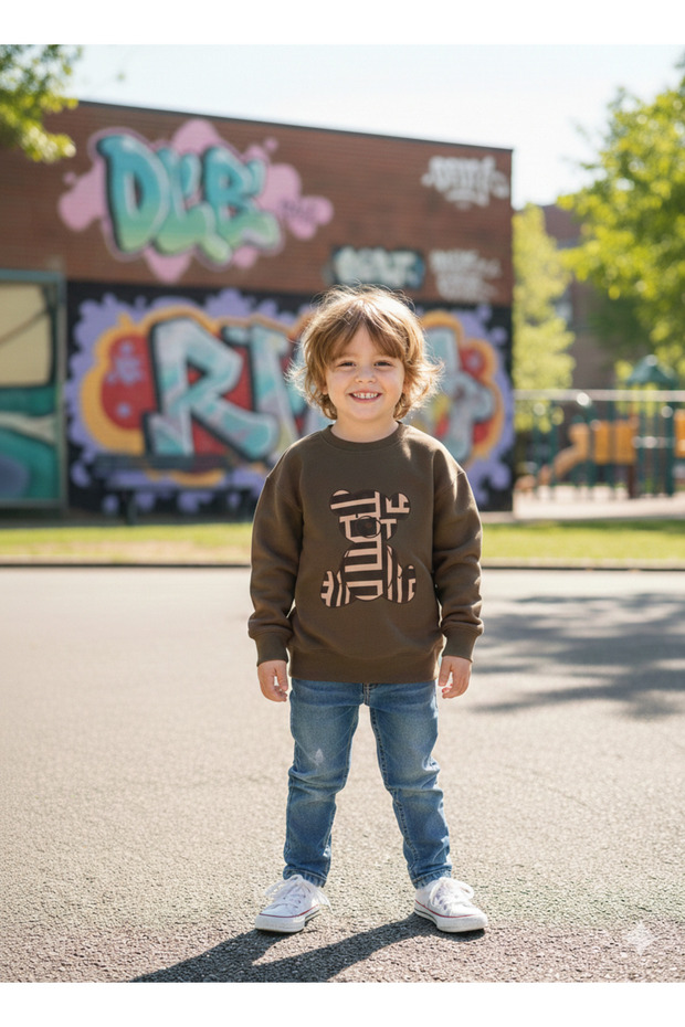 Figure Printed Brown 3-Yarn Comfortable Warm Sweatshirt for Girls/Boys
