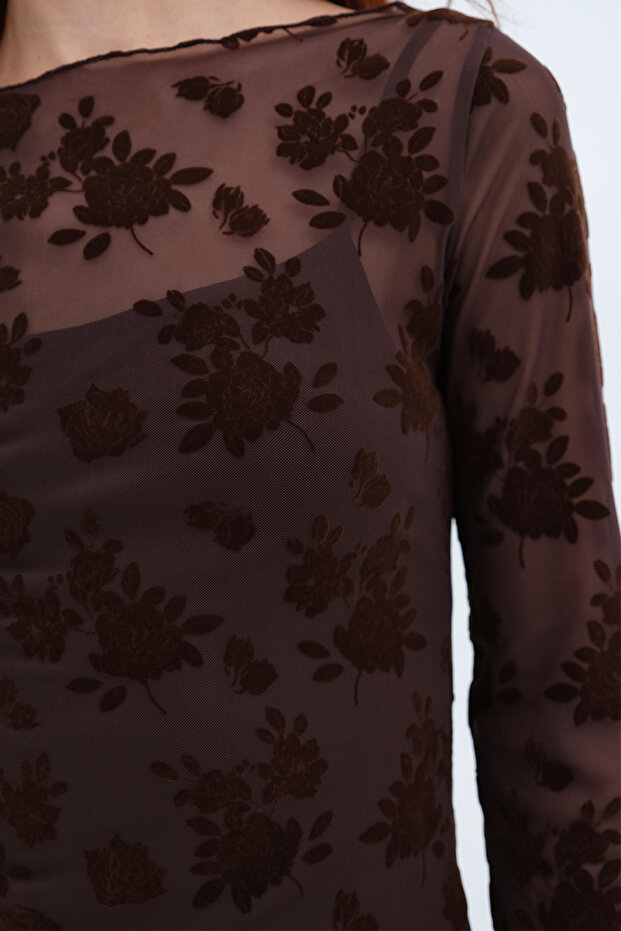 Çiçek Desenli Mini Elbise E18059 - 3