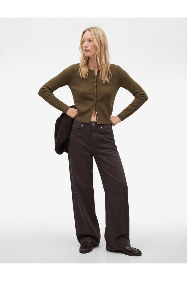 Long Sleeve Buttoned Crew Neck Knit Cardigan