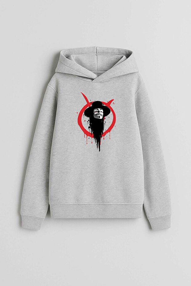 V for Vendetta Printed Gray Hooded Sweatshirt Hoodie