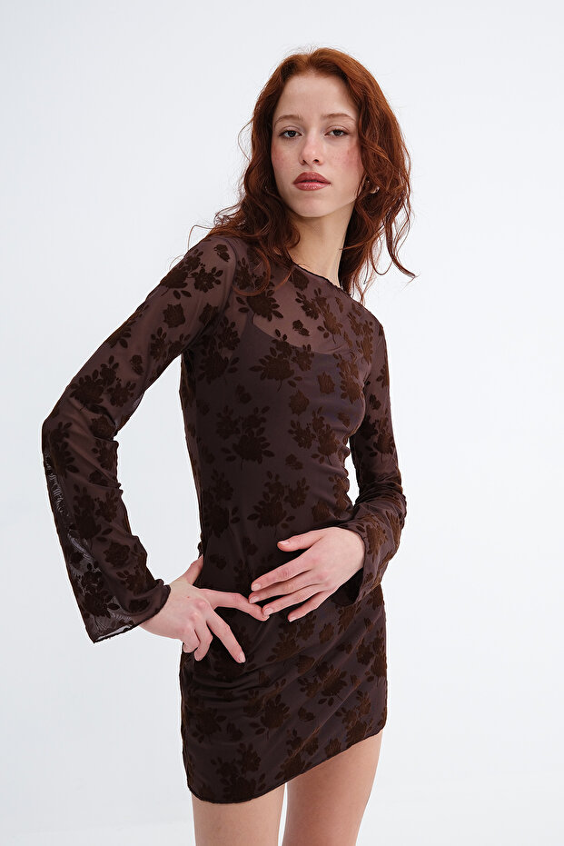 Çiçek Desenli Mini Elbise E18059 - 4