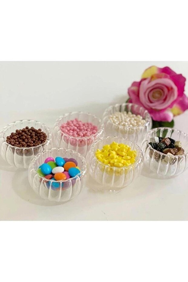6-Piece Double-Walled Glass Sauce Bowl, Jam Bowl, Dragee Bowl, Turkish Delight Bowl, Mini Bowl 6.1 X 4 cm