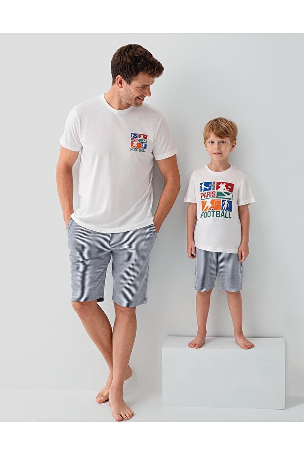 White Men's & Children's Shorts Sets Sold Separately |   100% Cotton Father Son Summer Suit Combination