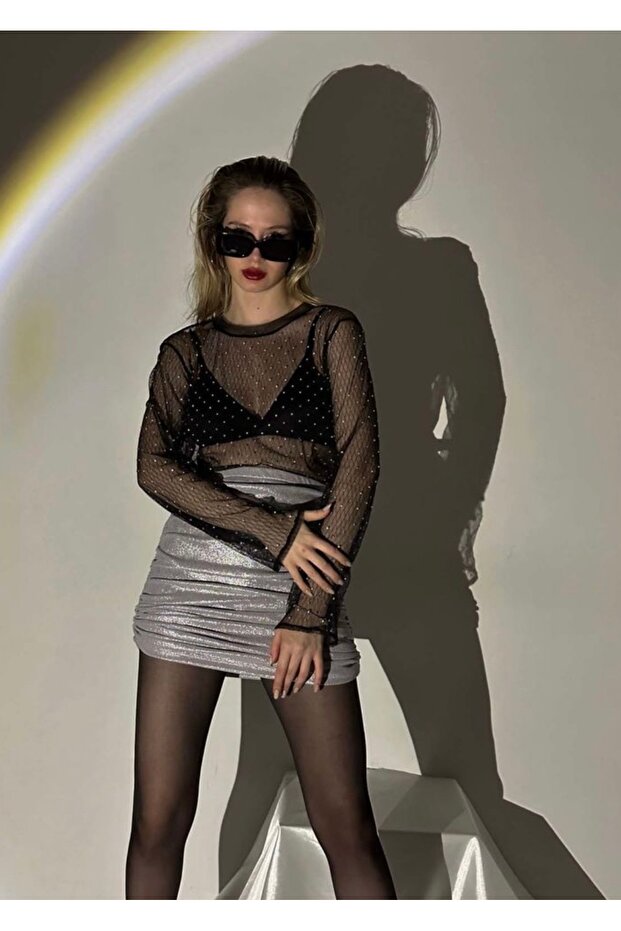 Puantiyeli Tül Bluz - 1