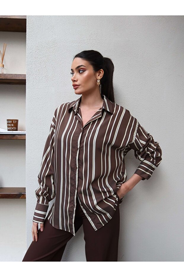 Kalın Çizgili Oversize Gömlek - 2