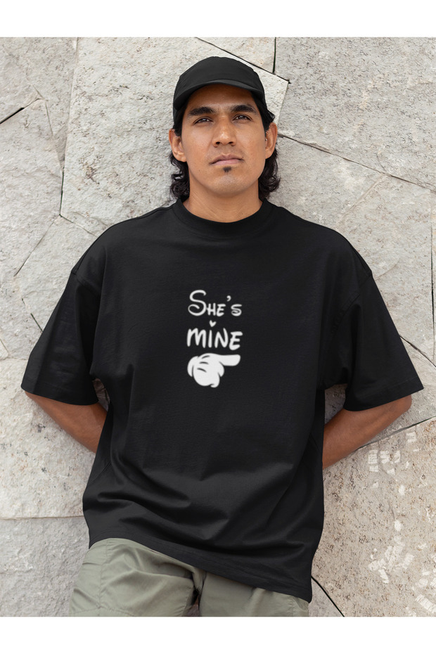 Valentine's Day She Is Mine Men's Cotton Long Sleeve 3 Yarn Crewneck Tshirt