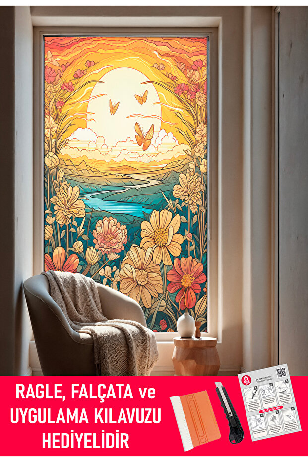Transparent, Pattern Printed, Adhesive Foil. Shower Cabin, Balcony, Kitchen, Bathroom, Office Glass. Pattern No:13012