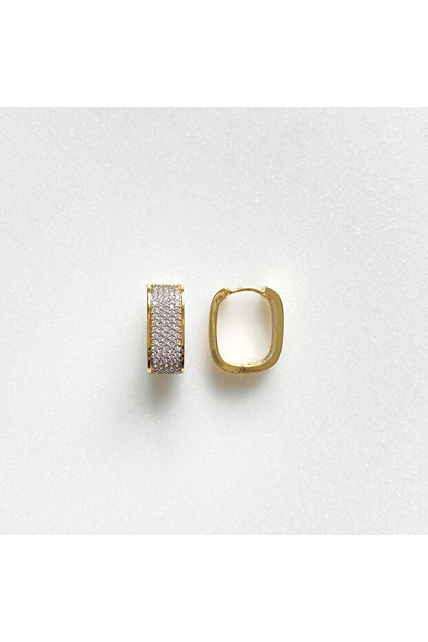 Double Color Rectangular Shaped Stone Thick Hoop Earrings - 2