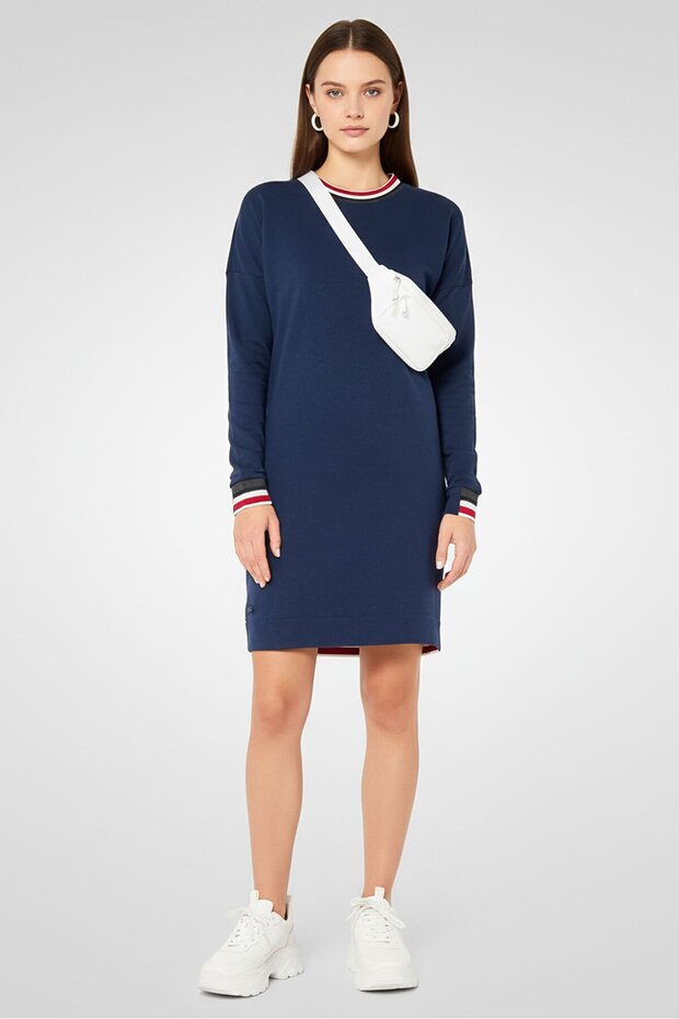 Women Solid Mini Dress, Navy Blue