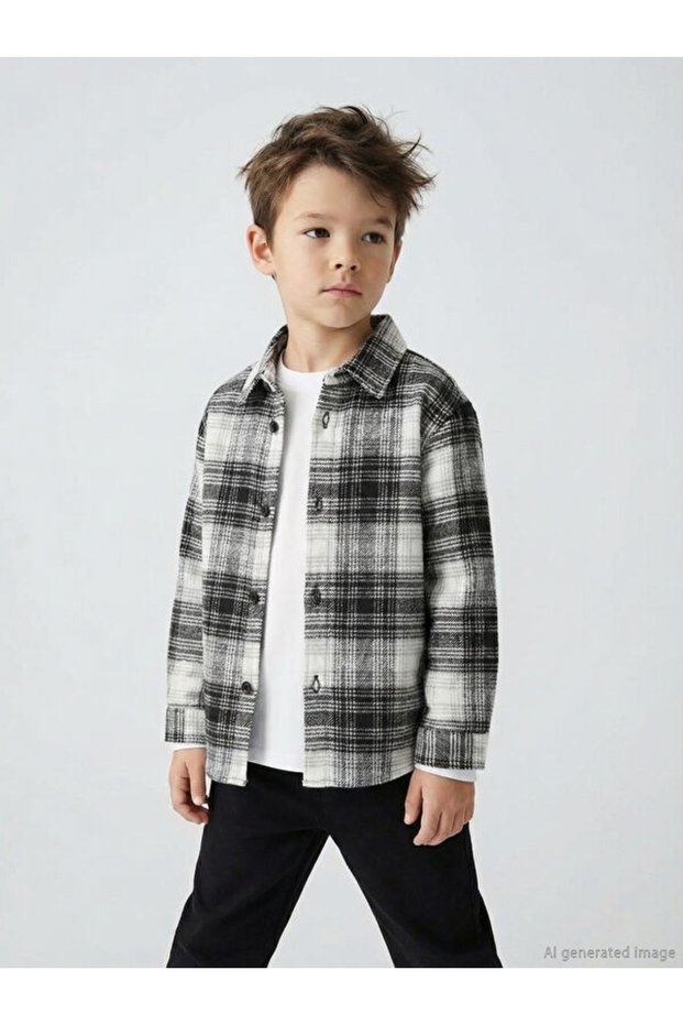 Sparkling Choices from Shining Store Long Sleeve Checkered Embroidered Boys' Shirt