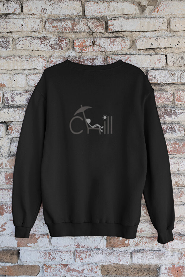 سويت شيرت قطني مطبوع عليه CHILL بأكمام طويلة و3 خيوط للجنسين